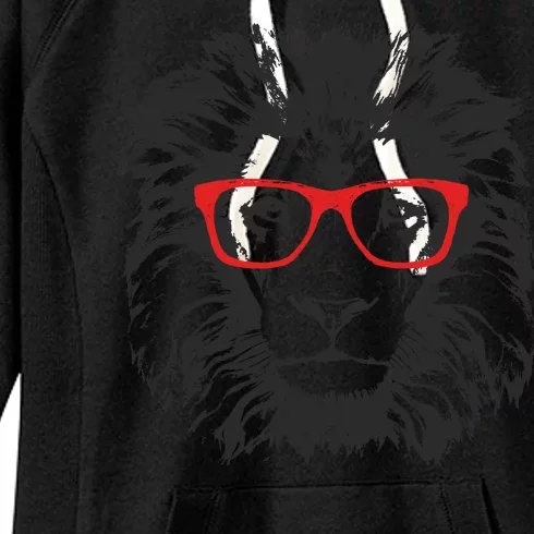 Portrait of Lion with glasses Women's Fleece Hoodie