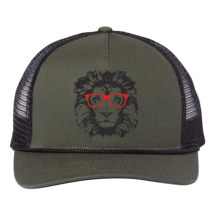 Portrait of Lion with glasses Retro Rope Trucker Hat Cap