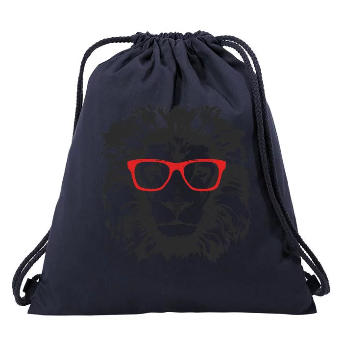 Portrait of Lion with glasses Drawstring Bag