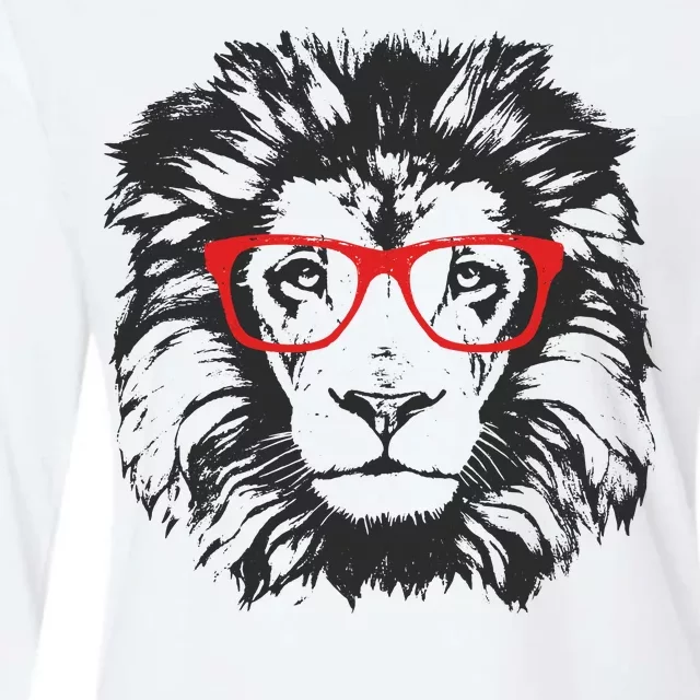 Portrait of Lion with glasses Womens Cotton Relaxed Long Sleeve T-Shirt