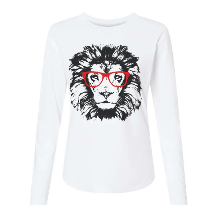 Portrait of Lion with glasses Womens Cotton Relaxed Long Sleeve T-Shirt