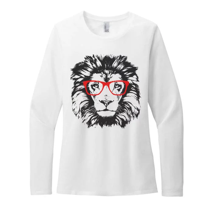 Portrait of Lion with glasses Womens CVC Long Sleeve Shirt