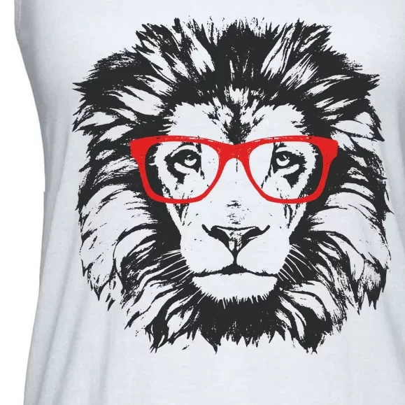 Portrait of Lion with glasses Ladies Essential Flowy Tank