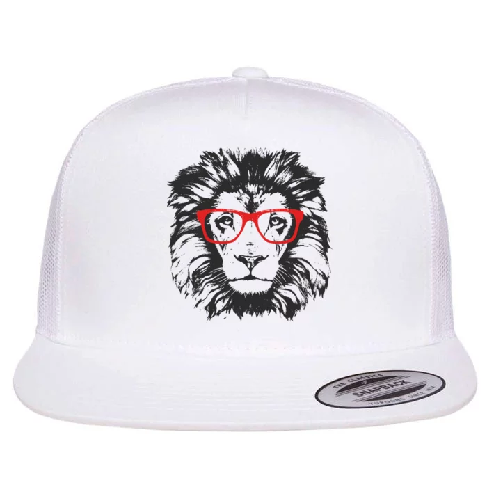 Portrait of Lion with glasses Flat Bill Trucker Hat