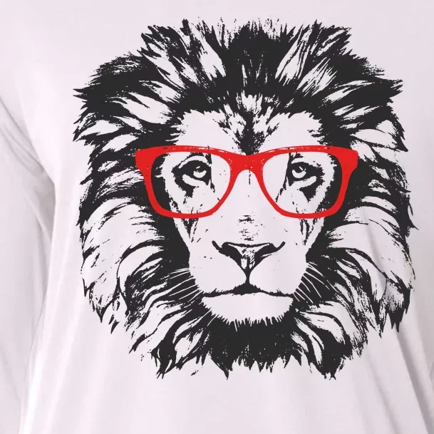 Portrait of Lion with glasses Cooling Performance Long Sleeve Crew