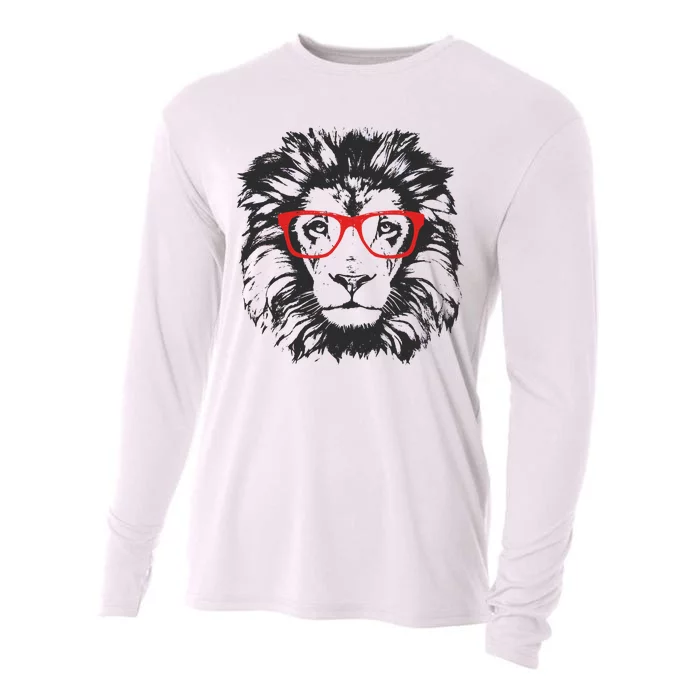 Portrait of Lion with glasses Cooling Performance Long Sleeve Crew