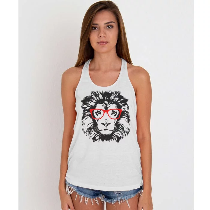 Portrait of Lion with glasses Women's Knotted Racerback Tank