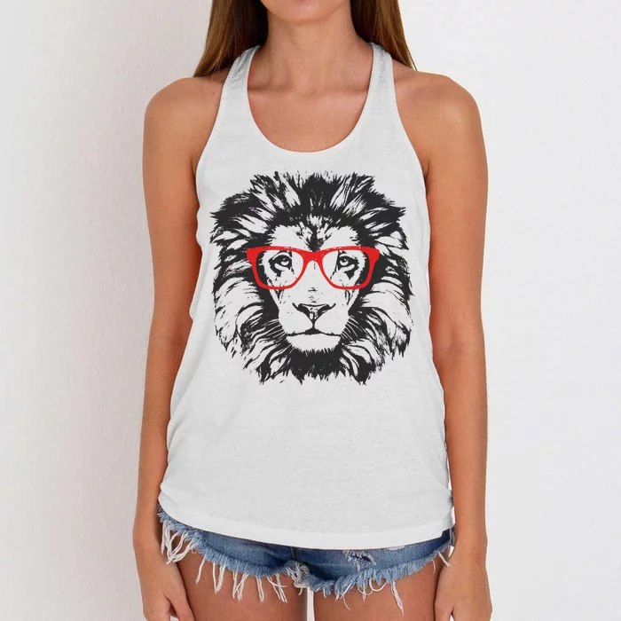 Portrait of Lion with glasses Women's Knotted Racerback Tank