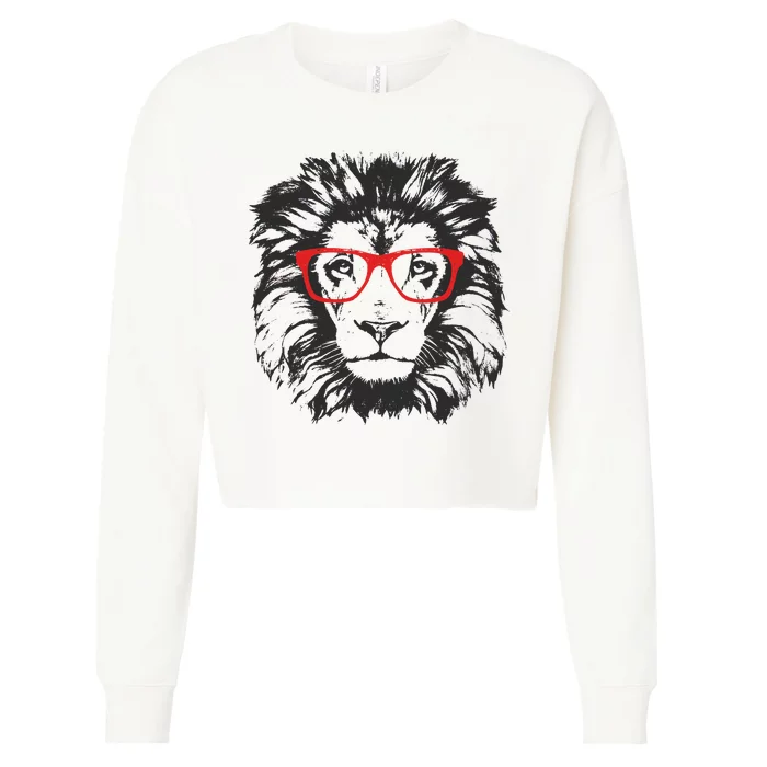 Portrait of Lion with glasses Cropped Pullover Crew