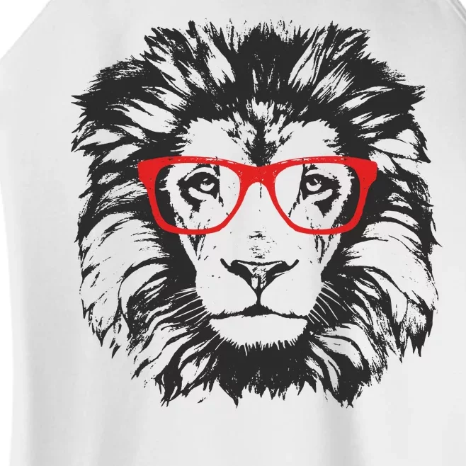 Portrait of Lion with glasses Women’s Perfect Tri Rocker Tank