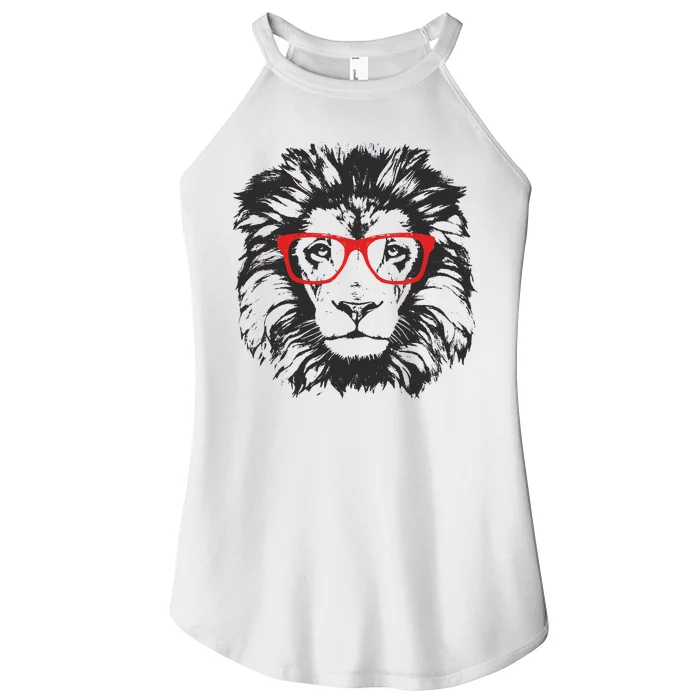 Portrait of Lion with glasses Women’s Perfect Tri Rocker Tank