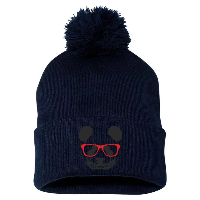 Portrait of Panda with glasses Pom Pom 12in Knit Beanie