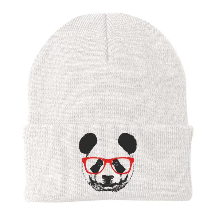 Portrait of Panda with glasses Knit Cap Winter Beanie