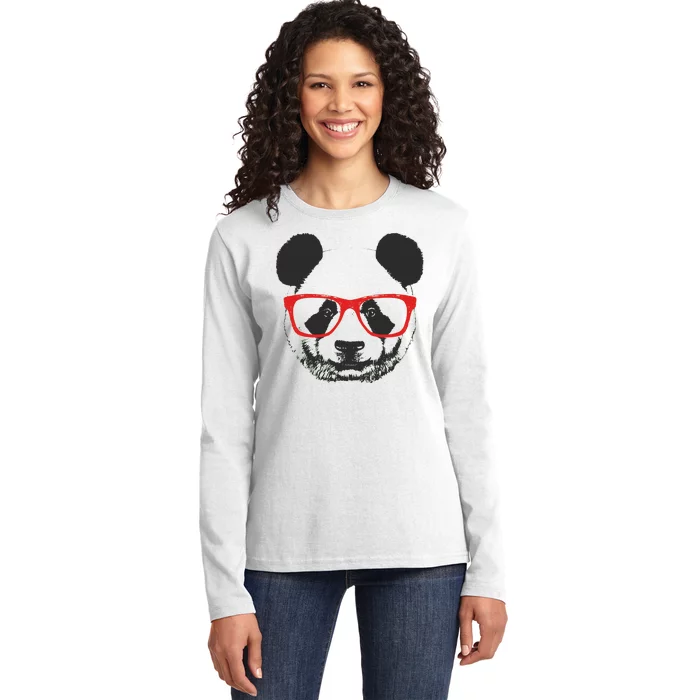 Portrait of Panda with glasses Ladies Long Sleeve Shirt