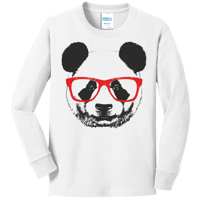 Portrait of Panda with glasses Kids Long Sleeve Shirt