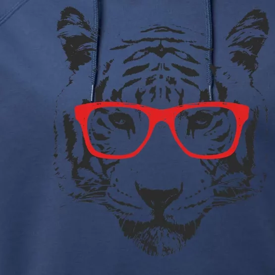 Portrait of Tiger With Glasses Performance Fleece Hoodie