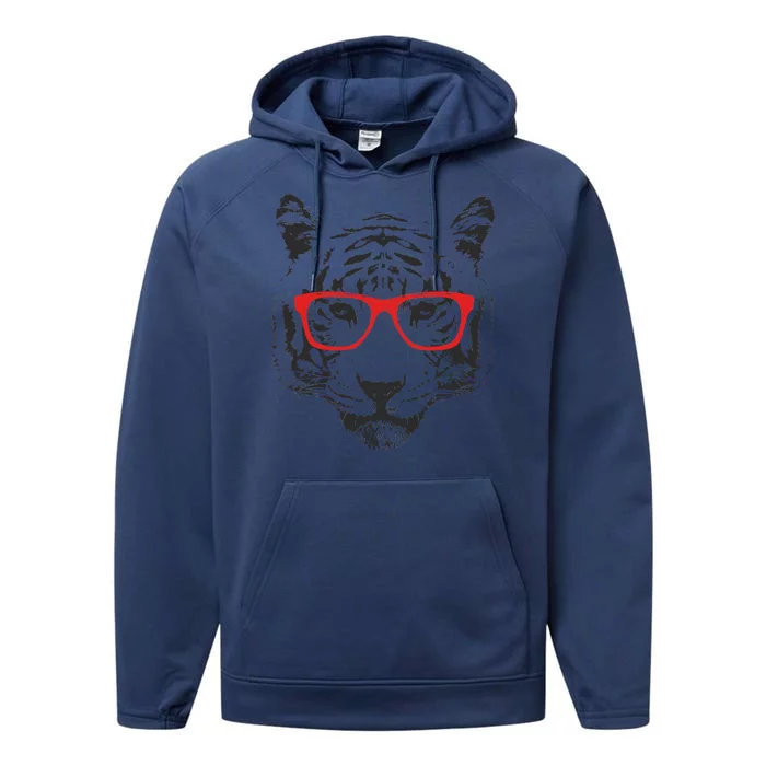 Portrait of Tiger With Glasses Performance Fleece Hoodie