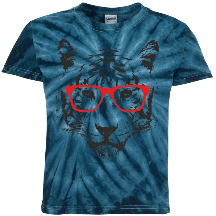 Portrait of Tiger With Glasses Kids Tie-Dye T-Shirt