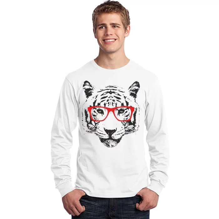 Portrait of Tiger With Glasses Long Sleeve Shirt