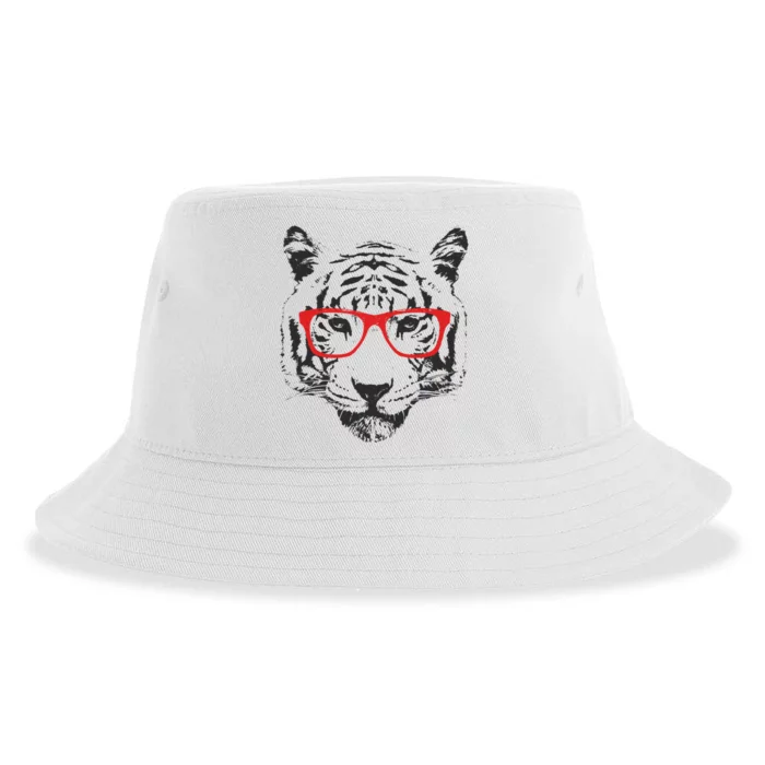 Portrait of Tiger With Glasses Sustainable Bucket Hat