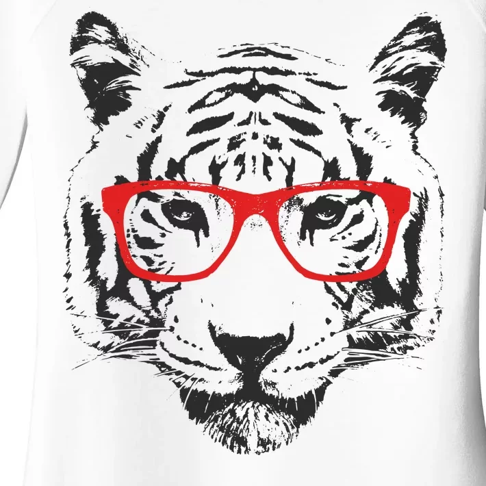 Portrait of Tiger With Glasses Women's Perfect Tri Tunic Long Sleeve Shirt