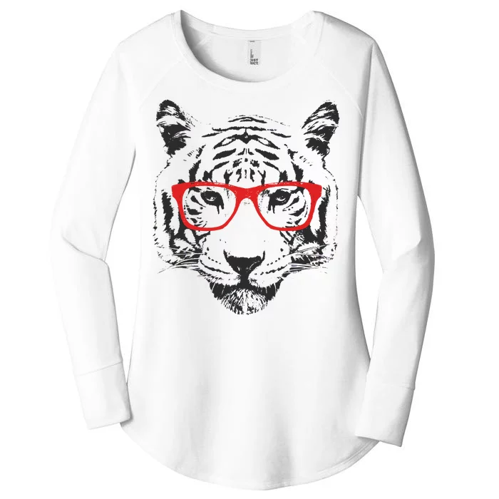 Portrait of Tiger With Glasses Women's Perfect Tri Tunic Long Sleeve Shirt