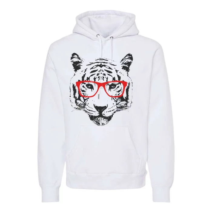 Portrait of Tiger With Glasses Premium Hoodie