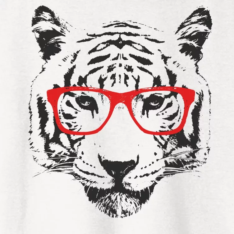 Portrait of Tiger With Glasses Women's Crop Top Tee