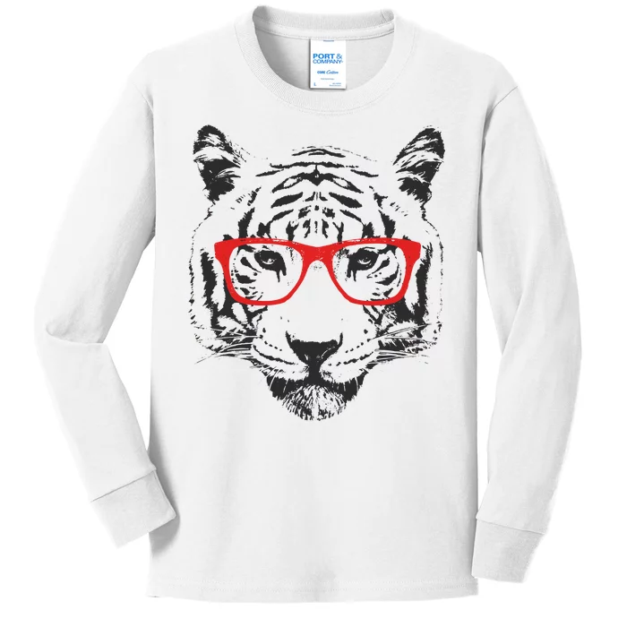 Portrait of Tiger With Glasses Kids Long Sleeve Shirt