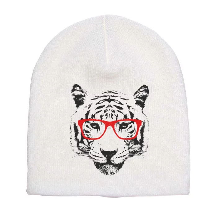 Portrait of Tiger With Glasses Short Acrylic Beanie