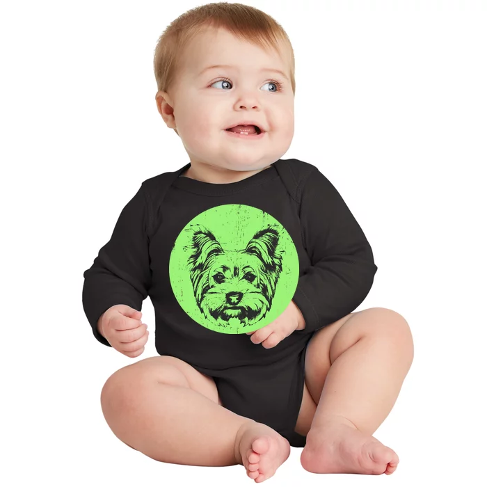 Portrait of Yorkshire Terrier Dog Baby Long Sleeve Bodysuit