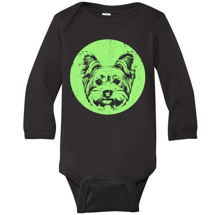 Portrait of Yorkshire Terrier Dog Baby Long Sleeve Bodysuit