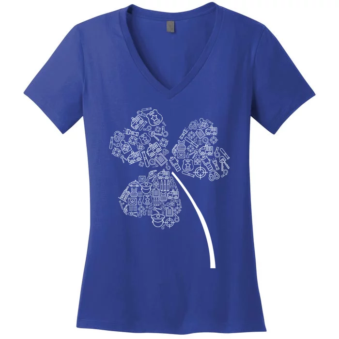 Police Officer St Patrick Clover Gift Cops St Patricks Day Gift Women's V-Neck T-Shirt