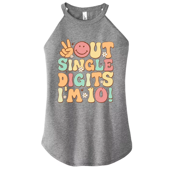 Peace Out Single Digits Retro Groovy 10th Birthday Women’s Perfect Tri Rocker Tank