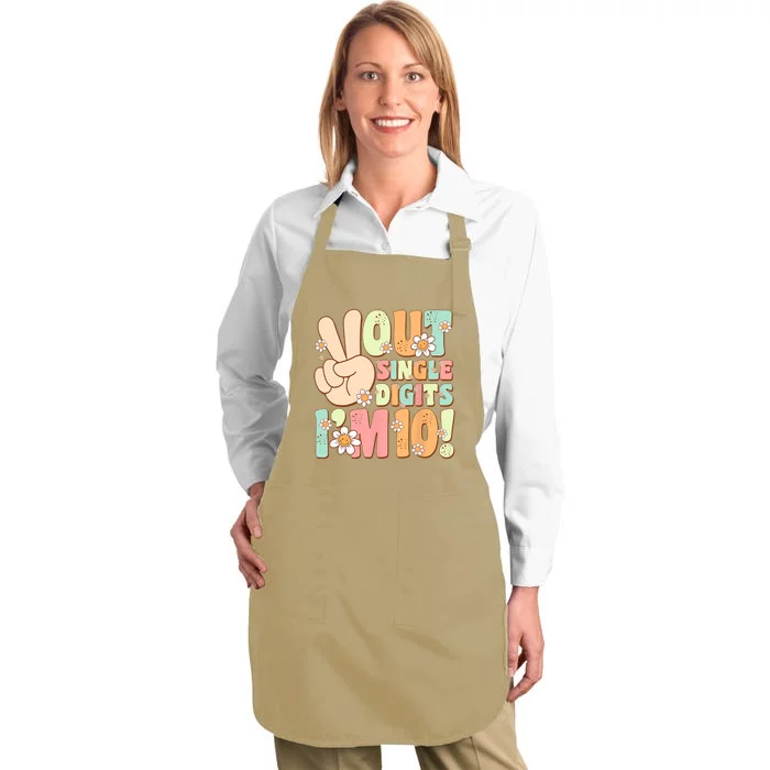 Peace Out Single Digits Retro Groovy 10th Birthday Full-Length Apron With Pocket