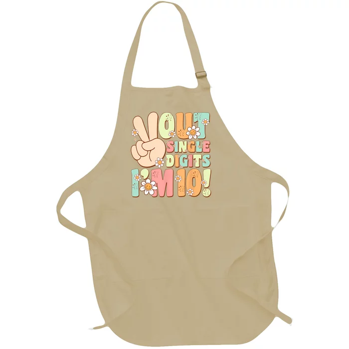 Peace Out Single Digits Retro Groovy 10th Birthday Full-Length Apron With Pocket