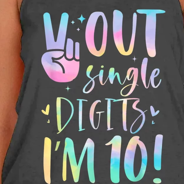 Peace Out Single Digits I'm 10 Year Old 10th Birthday Girl Women's Knotted Racerback Tank