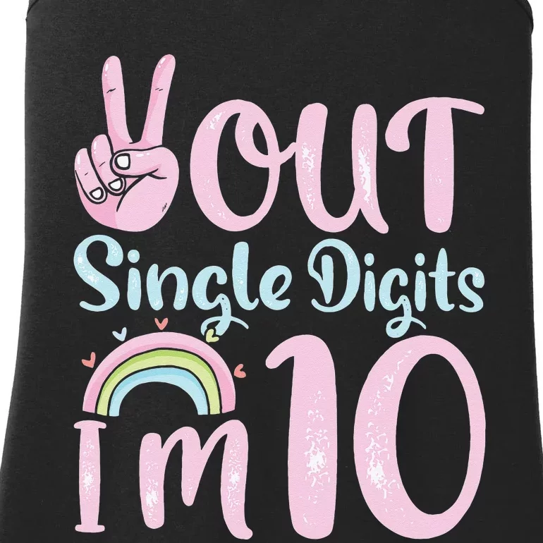 Peace Out Single Digits Retro Groovy 10th Birthday Ladies Essential Tank