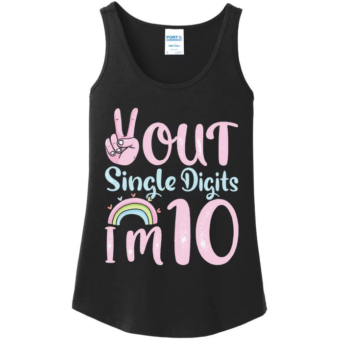 Peace Out Single Digits Retro Groovy 10th Birthday Ladies Essential Tank