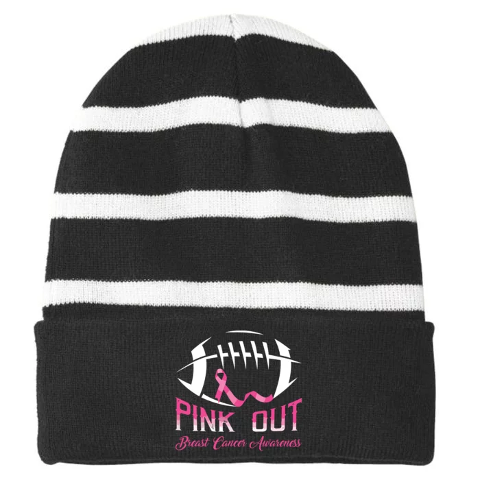 Pink Out Shirts Breast Cancer Football Striped Beanie with Solid Band