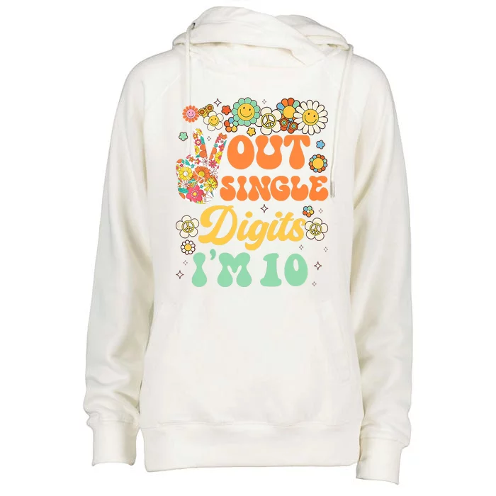 Peace Out Single Digits I'm 10 Retro Sunflower Groovy Womens Funnel Neck Pullover Hood