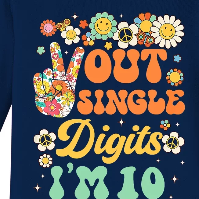 Peace Out Single Digits I'm 10 Retro Sunflower Groovy Baby Long Sleeve Bodysuit