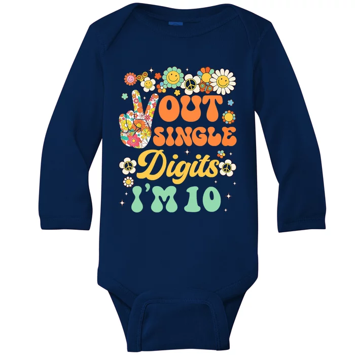 Peace Out Single Digits I'm 10 Retro Sunflower Groovy Baby Long Sleeve Bodysuit