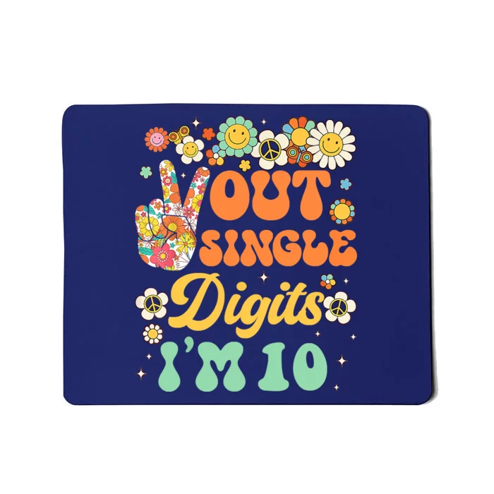 Peace Out Single Digits I'm 10 Retro Sunflower Groovy Mousepad