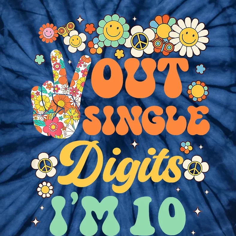 Peace Out Single Digits I'm 10 Retro Sunflower Groovy Tie-Dye T-Shirt