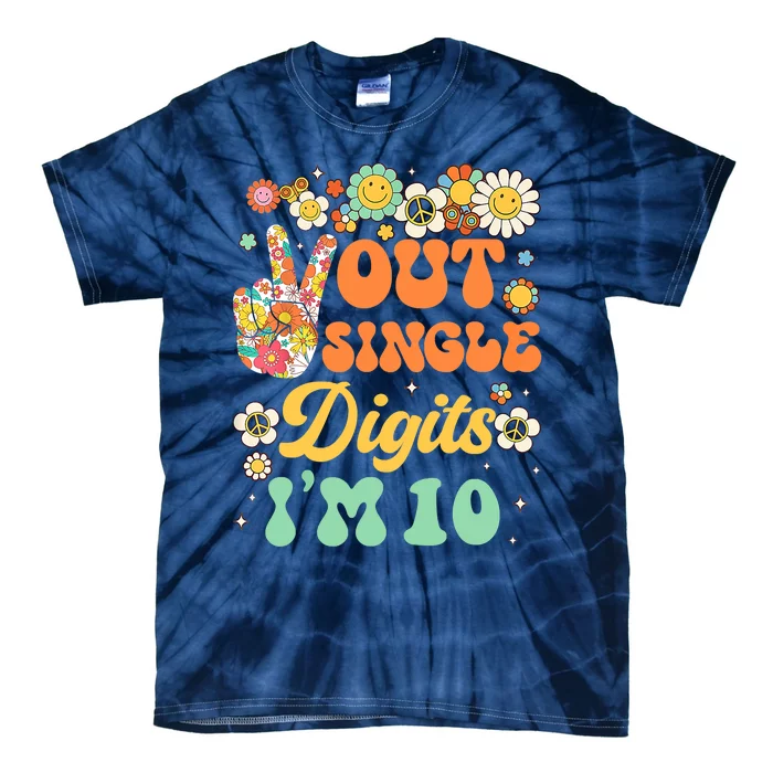 Peace Out Single Digits I'm 10 Retro Sunflower Groovy Tie-Dye T-Shirt