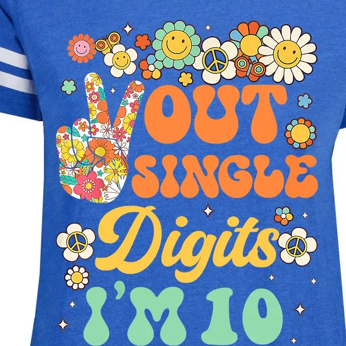 Peace Out Single Digits I'm 10 Retro Sunflower Groovy Enza Ladies Jersey Football T-Shirt