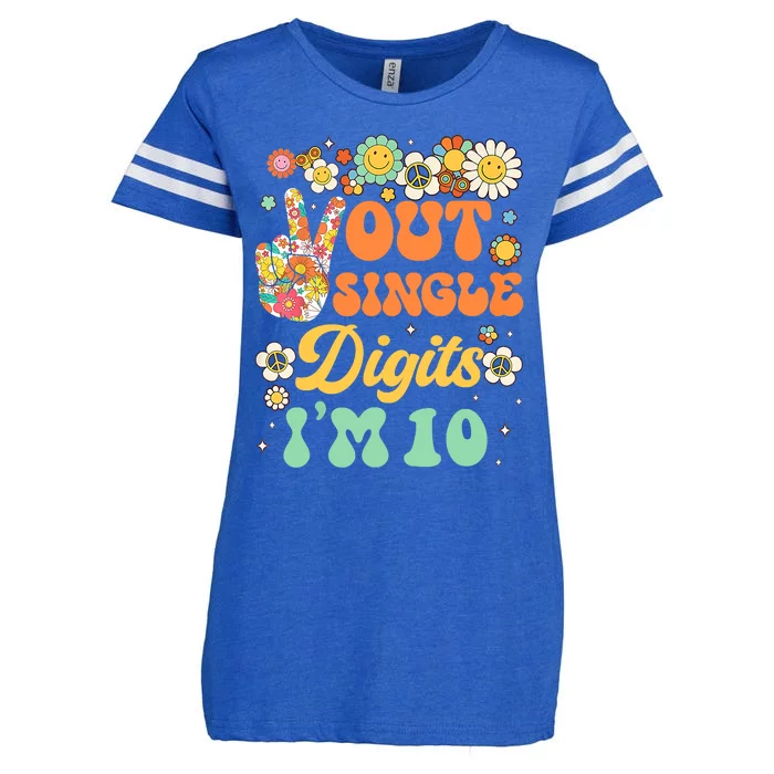 Peace Out Single Digits I'm 10 Retro Sunflower Groovy Enza Ladies Jersey Football T-Shirt