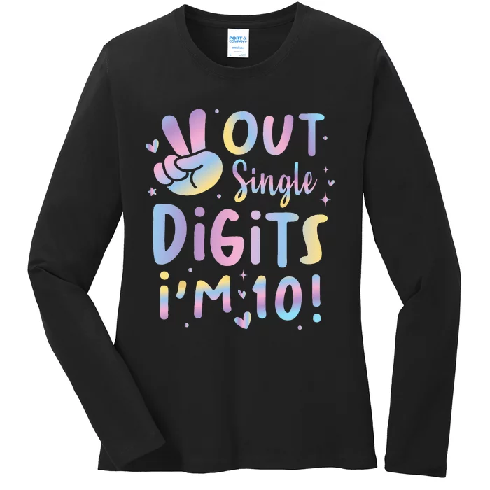 Peace Out Single Digits Im 10 Year Old 10th Birthday Girl Ladies Long Sleeve Shirt