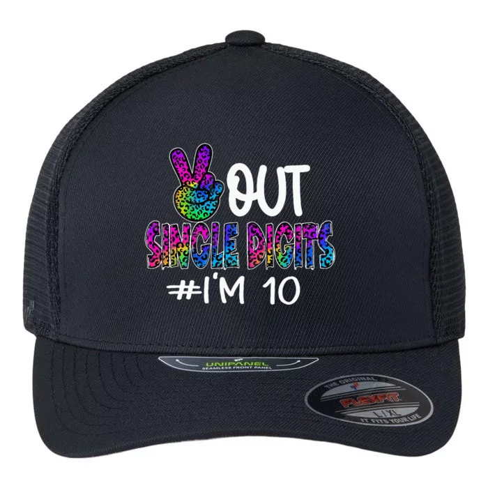 Peace Out Single Digits Im 10 Year Old 10th Birthday Girl Flexfit Unipanel Trucker Cap